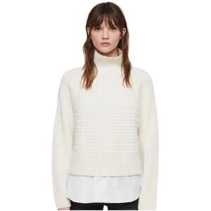 All Saints Jones Cable Knit Funnel Neck Chalk White Jumper Sweater Size Large